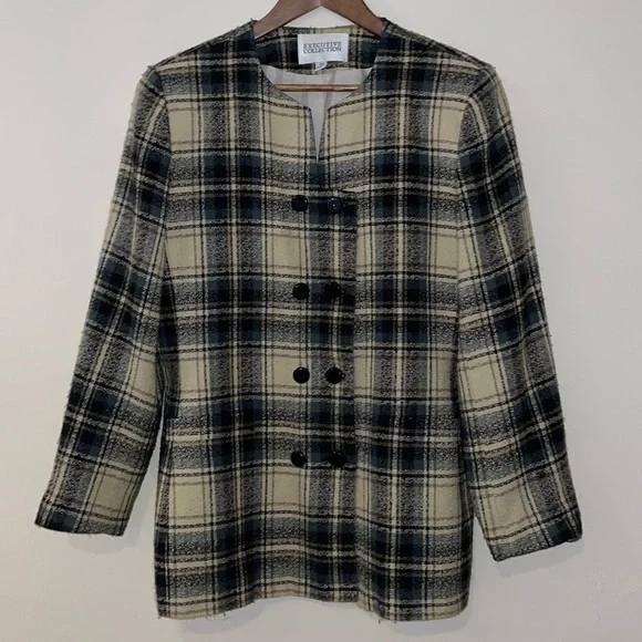 EXECUTIVE Collection Plaid Tan Black Grey Blazer - Picture 3 of 10